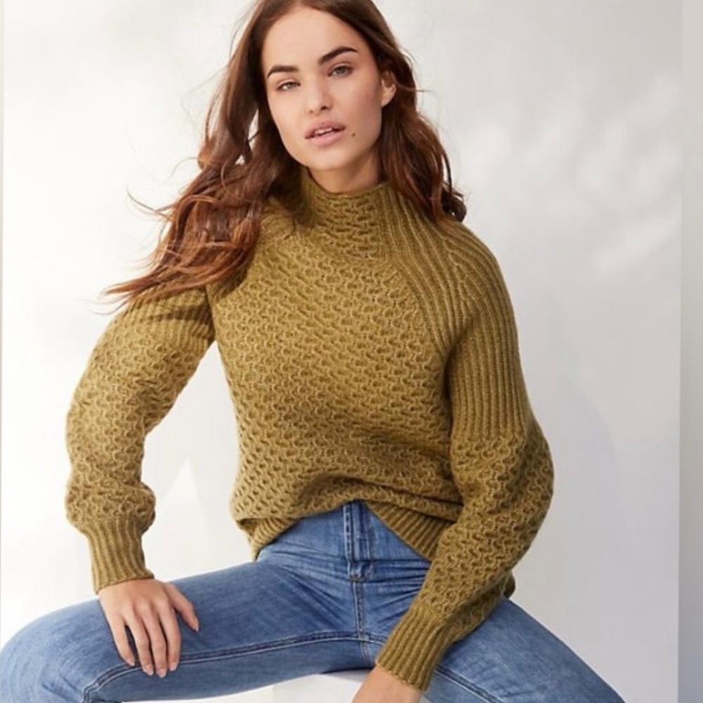 Anthropologie Sweater Bia Mock Neck Tunic Alpaca Blend Medium Balloon Sleeves